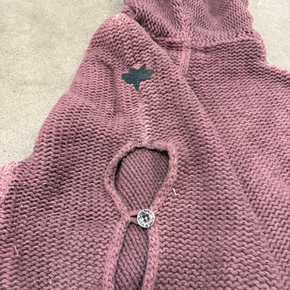 Diesel Mauve Wool Blend Weaved Knitted Poncho Hooded Asymmetric Hem Size Small - Picture 5 of 8